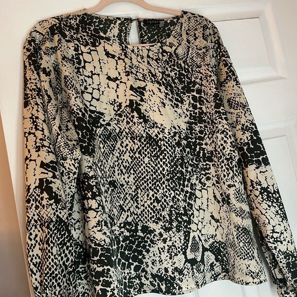 1. State black and cream abstract snake print top size L